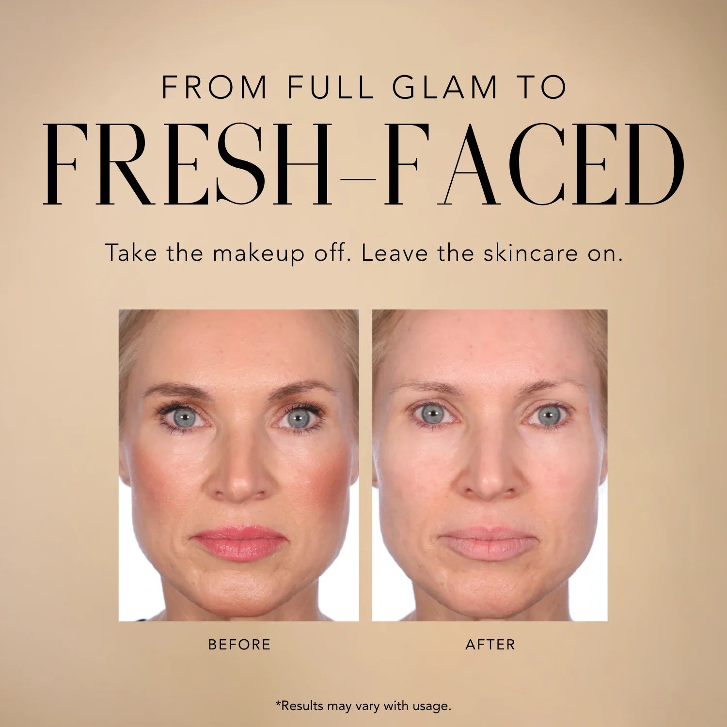 Before-and-after results after using SkinInfusion Plump + Hydrate Cleansing Wipes