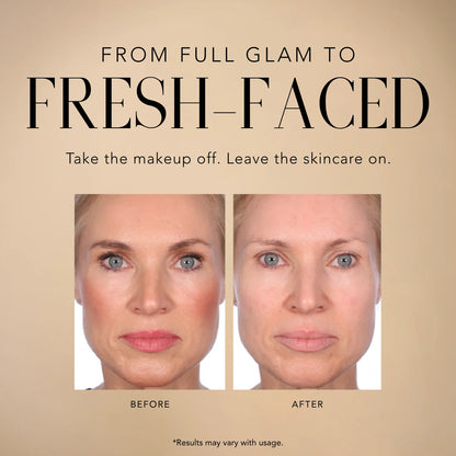 Before-and-after results after using SkinInfusion Plump + Hydrate Cleansing Wipes