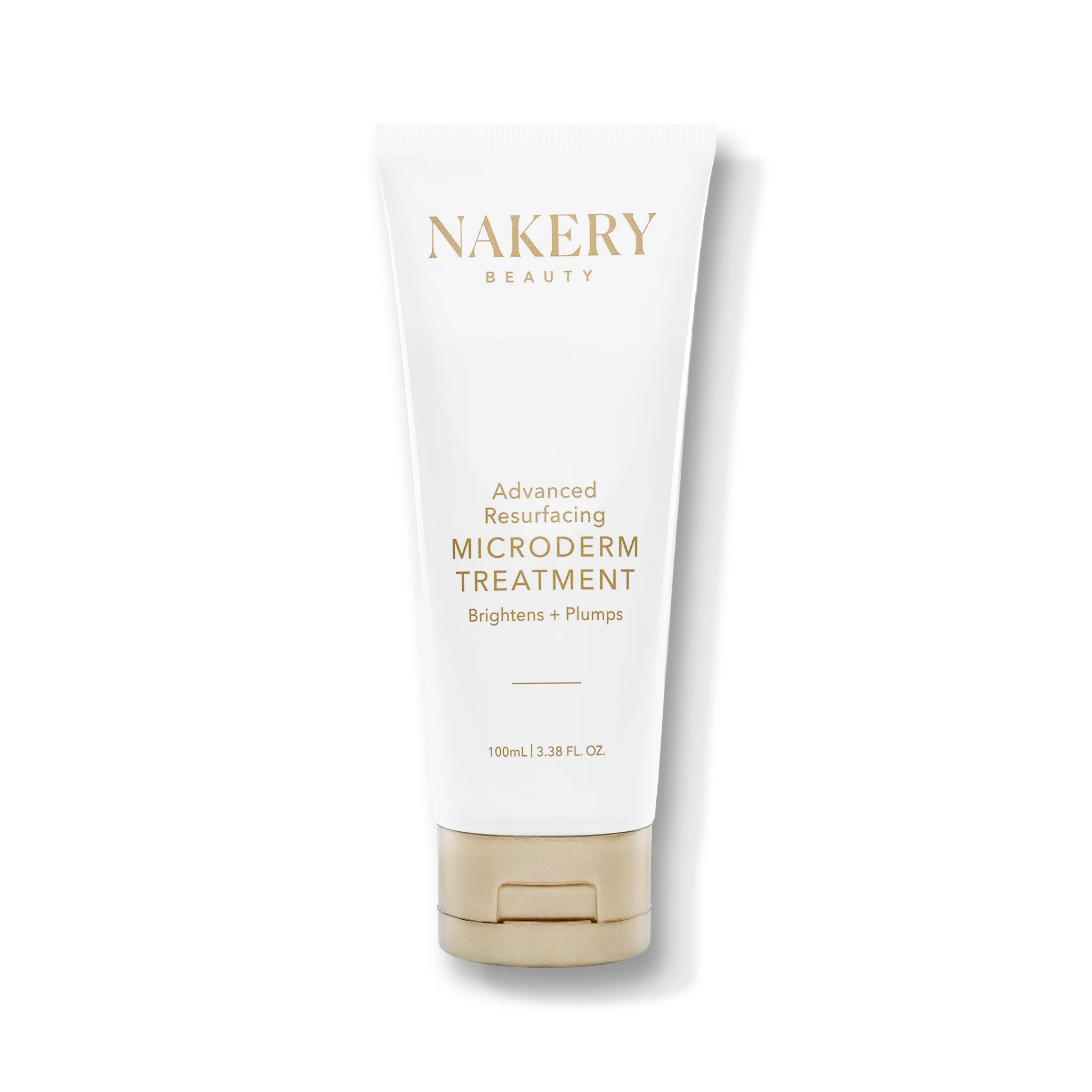 A 100ml squeeze tube of NAKERY BEAUTY Advanced Resurfacing Microderm Treatment, featuring a clean white tube with gold lettering and a beige cap, set against a plain white background with a soft shadow.