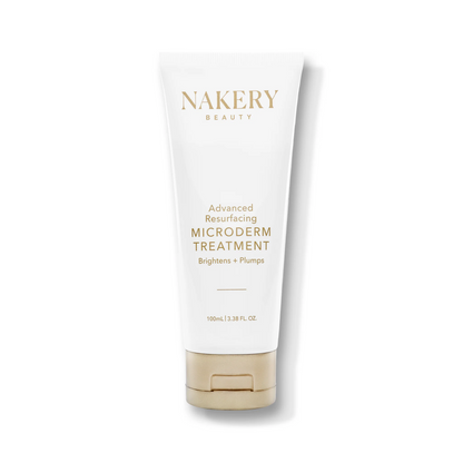A 100ml squeeze tube of NAKERY BEAUTY Advanced Resurfacing Microderm Treatment, featuring a clean white tube with gold lettering and a beige cap, set against a plain white background with a soft shadow.