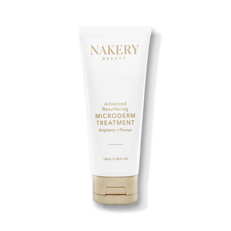 A 100ml squeeze tube of NAKERY BEAUTY Advanced Resurfacing Microderm Treatment, featuring a clean white tube with gold lettering and a beige cap, set against a plain white background with a soft shadow.