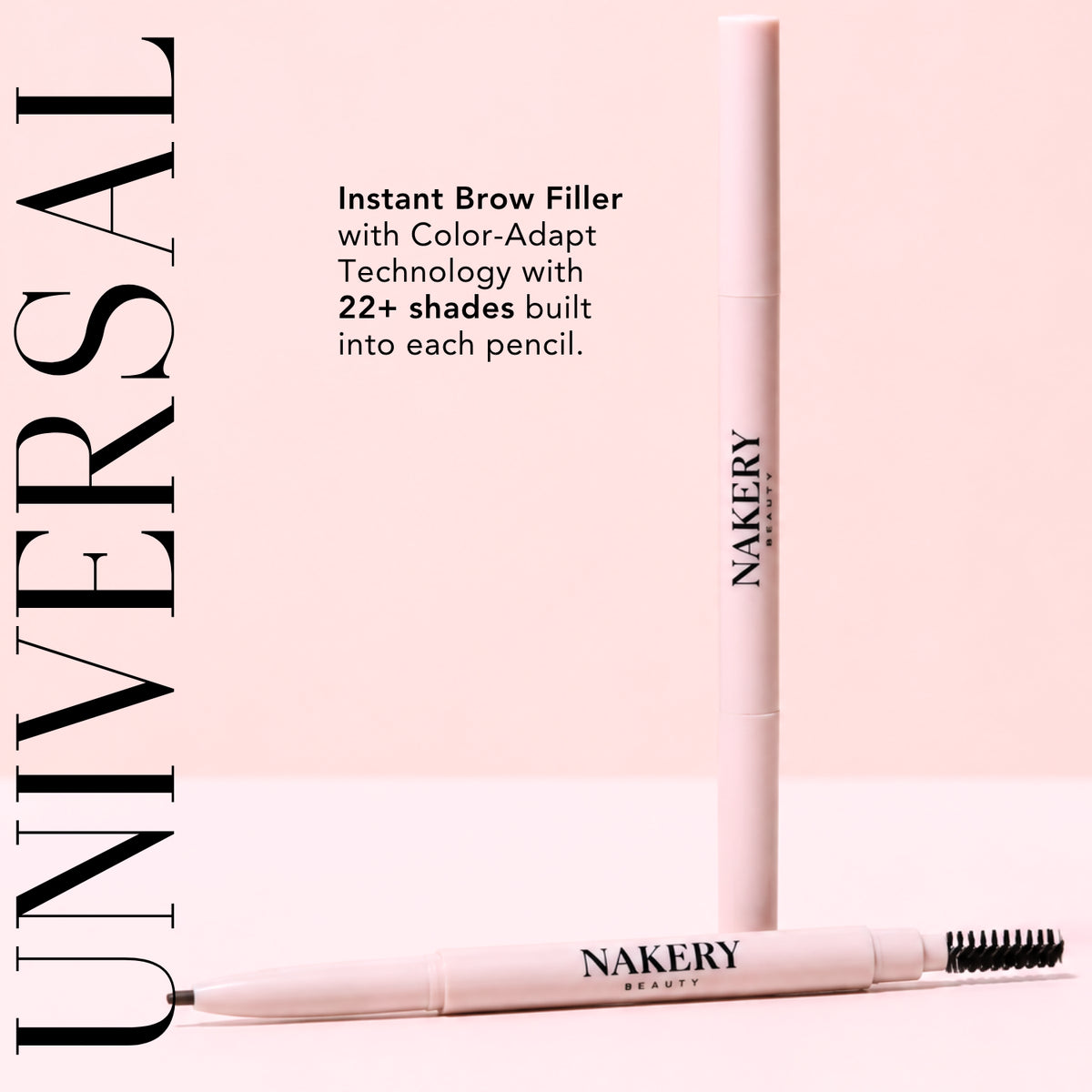 Nakery Beauty Instant Brow Filler pencil with built-in spoolie and Color-Adapt Technology designed to match 22+ brow shades.
