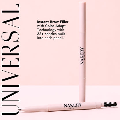 Nakery Beauty Instant Brow Filler pencil with built-in spoolie and Color-Adapt Technology designed to match 22+ brow shades.