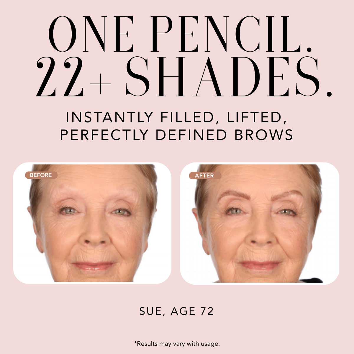 Before-and-after comparison showing Nakery Beauty Instant Brow Filler creating fuller, lifted, and more defined brows.