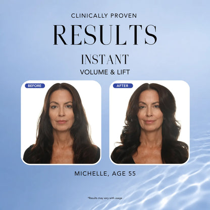 Before-and-after comparison showing increased hair volume and lift after using Nakery Beauty Bombshell Burst Hair Styling Foam.