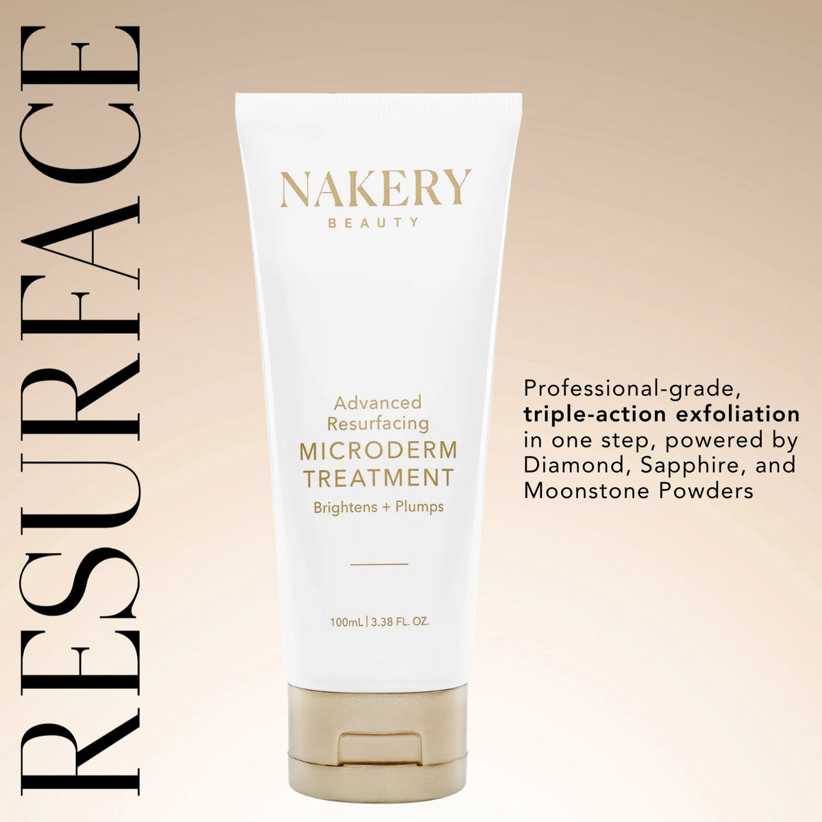 Nakery Beauty Advanced Resurfacing Microderm Treatment, a professional-grade triple-action exfoliator powered by diamond, sapphire, and moonstone powders.