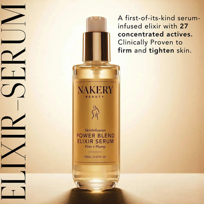 Nakery Beauty SkinInfusion Power Blend Elixir Serum featuring 27 concentrated actives formulated to visibly firm, tighten, and plump skin.