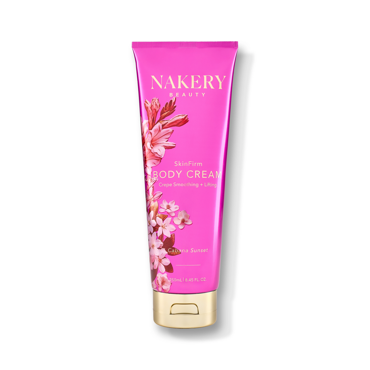SkinFirm Body Cream Cabana Sunset 250ml with white shadow, a moisturizing body cream designed to hydrate, nourish, and leave skin feeling soft and smooth.