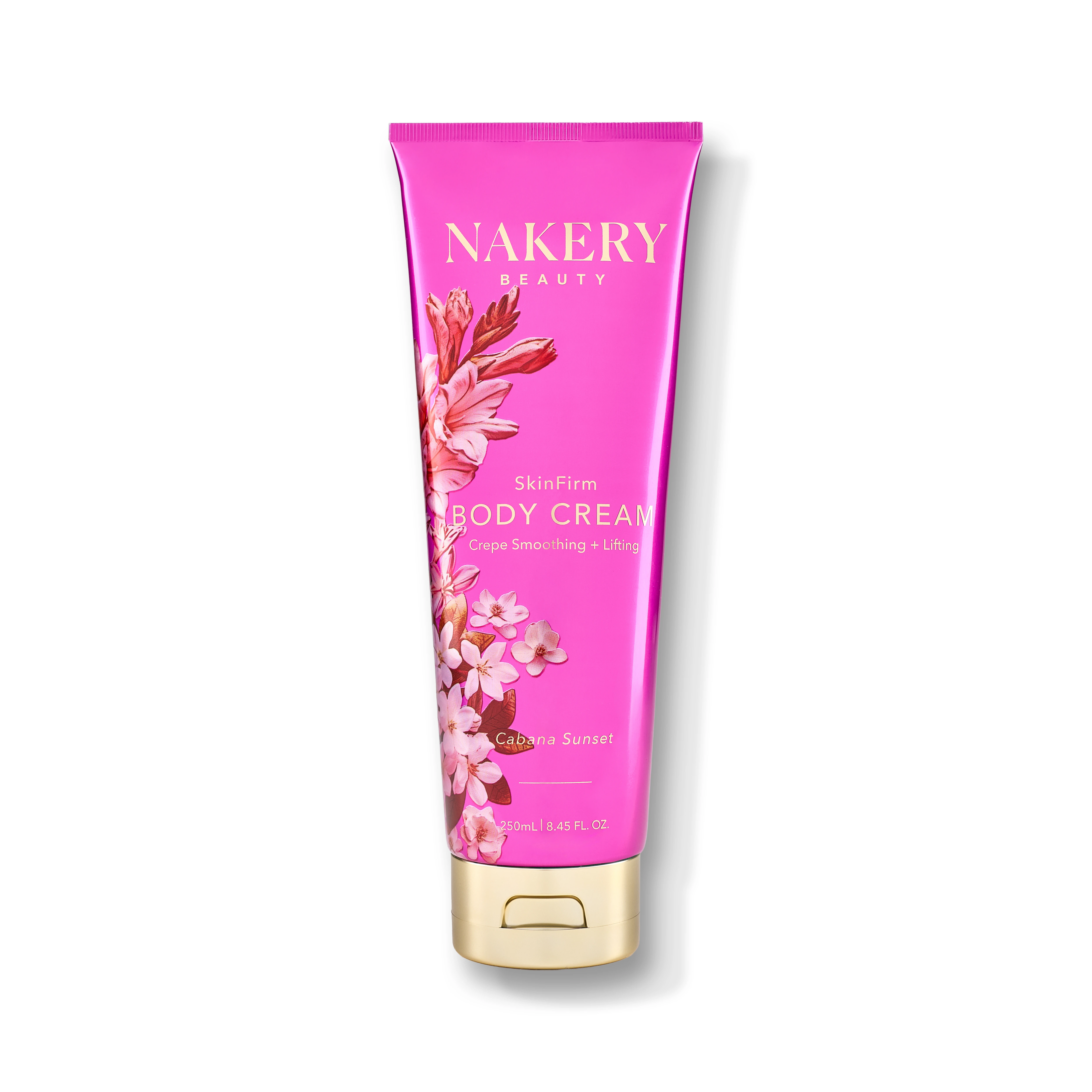 SkinFirm Body Cream Cabana Sunset 250ml with white shadow, a moisturizing body cream designed to hydrate, nourish, and leave skin feeling soft and smooth.