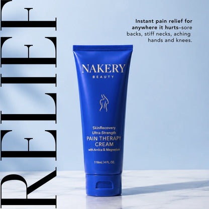 Nakery Beauty Ultra-Strength Pain Therapy Cream with arnica and magnesium for targeted relief of sore backs, stiff necks, and aching muscles and joints.