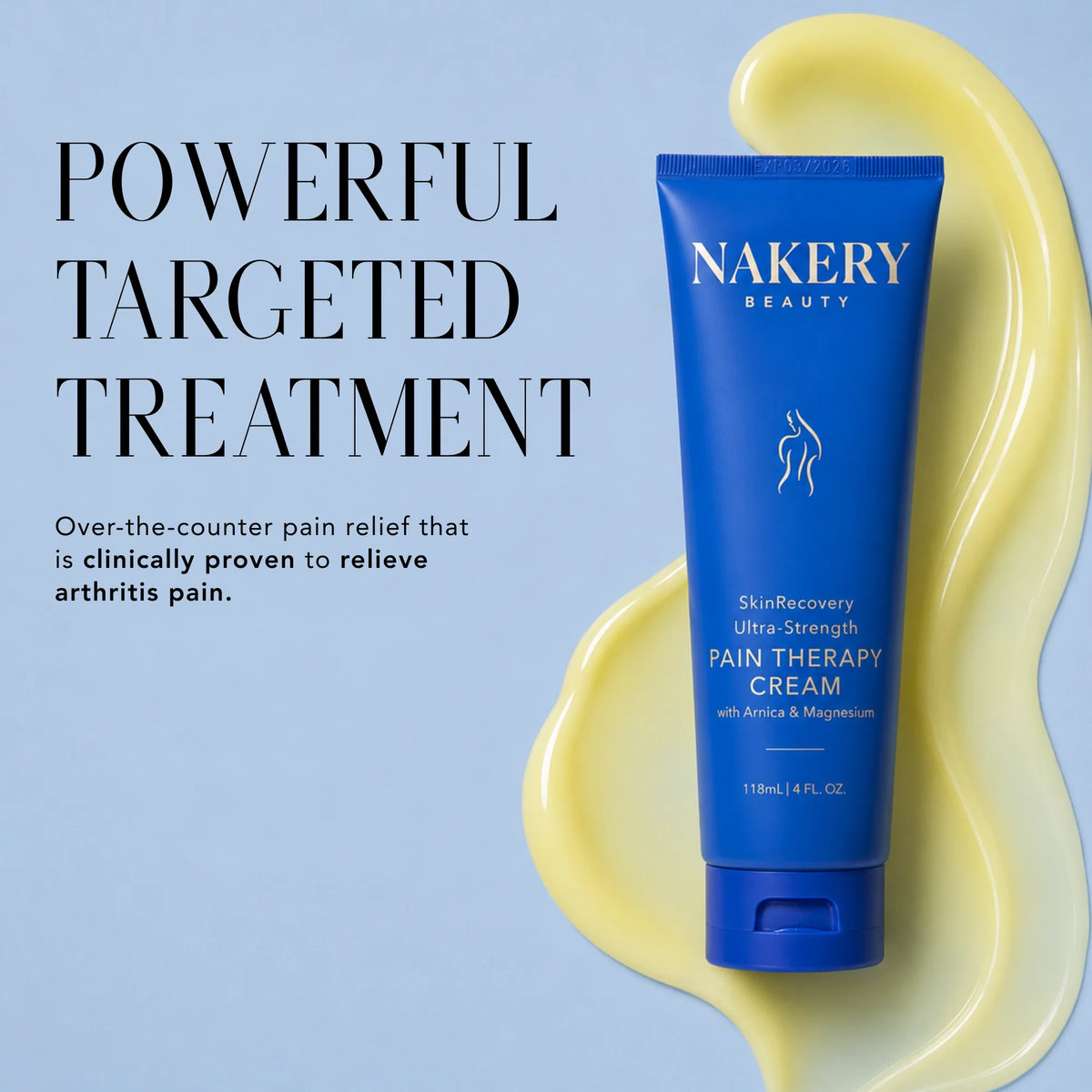 Nakery Beauty Ultra-Strength Pain Therapy Cream with arnica and magnesium, an over-the-counter topical treatment for targeted arthritis pain relief.